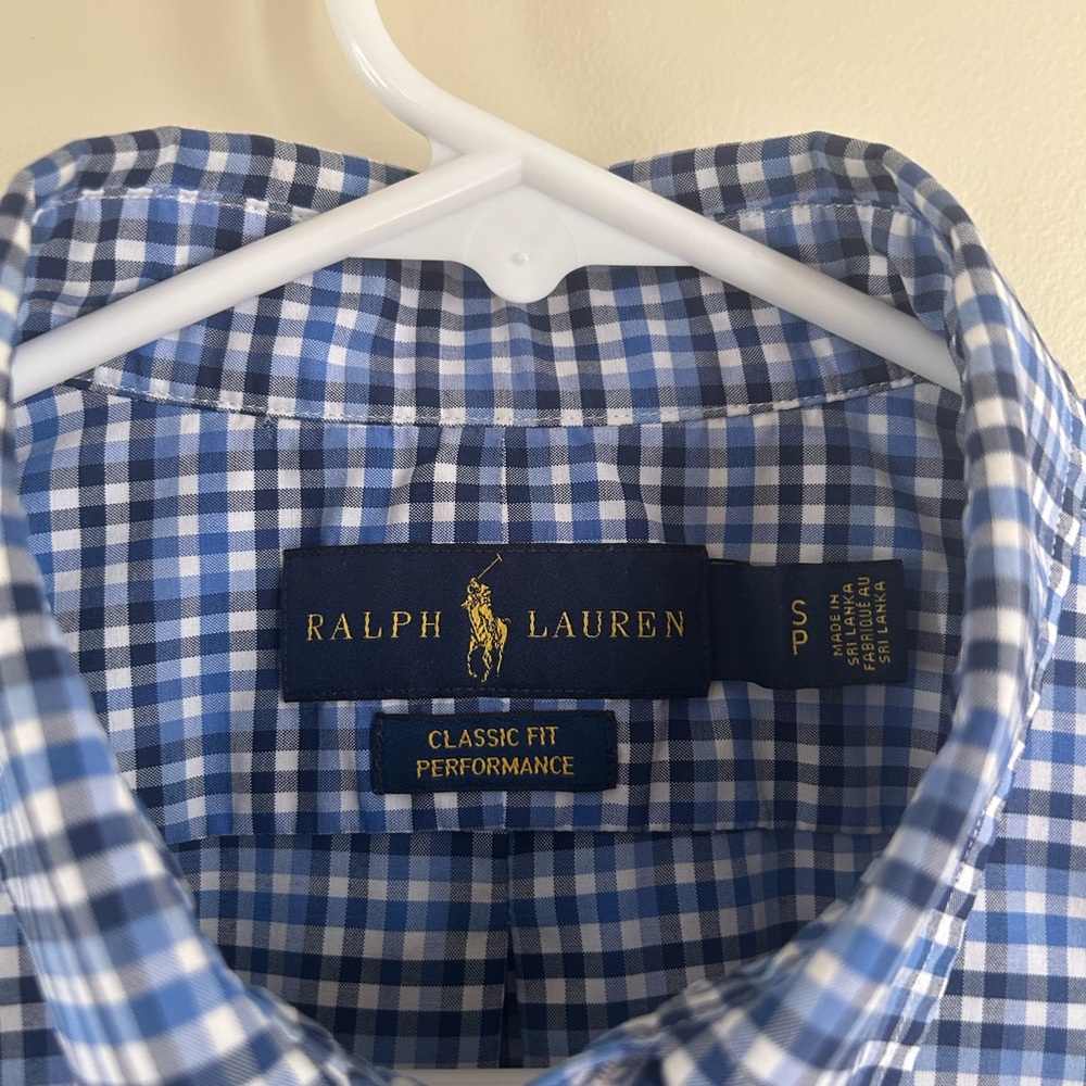 Ralph Lauren Blue and White Plaid Button-Down Shirt